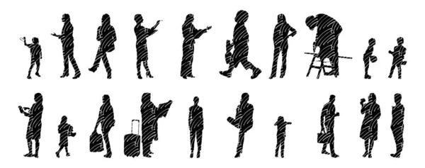 Silhouettes Vectorielles Silhouettes Esquissées Personnes Dessin Contour Silhouette Personnes Icône — Image vectorielle