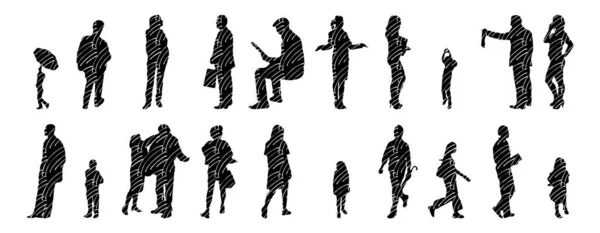 Silhouettes Vectorielles Silhouettes Esquissées Personnes Dessin Contour Silhouette Personnes Icône — Image vectorielle