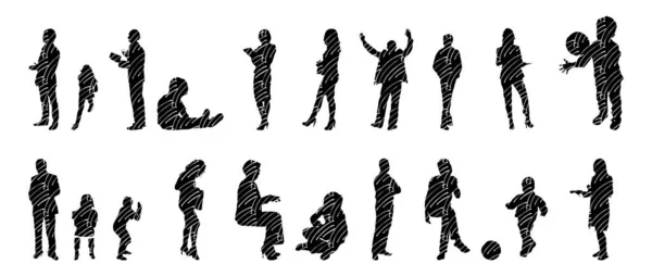 Vector Silhouettes Outline Silhouettes People Contour Drawing People Silhouette Icon — Stock Vector