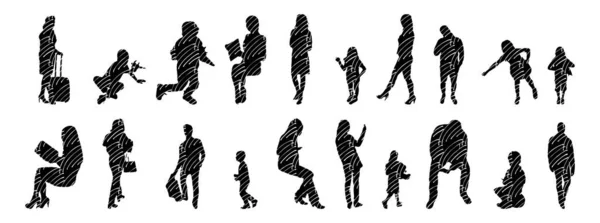 Silhouettes Vectorielles Silhouettes Esquissées Personnes Dessin Contour Silhouette Personnes Icône — Image vectorielle