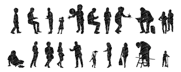 Silhouettes Vectorielles Silhouettes Esquissées Personnes Dessin Contour Silhouette Personnes Icône — Image vectorielle