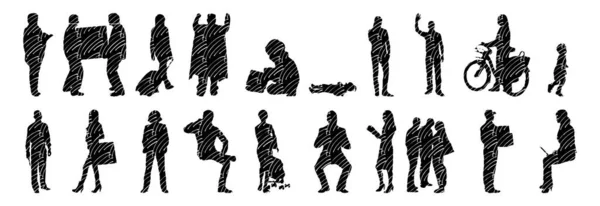 Silhouettes Vectorielles Silhouettes Esquissées Personnes Dessin Contour Silhouette Personnes Icône — Image vectorielle