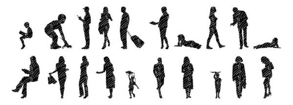 Vektor Silhouetten Umrisse Von Menschen Konturzeichnung Menschen Silhouette Icon Set — Stockvektor