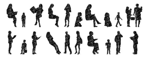 Silhouettes Vectorielles Silhouettes Esquissées Personnes Dessin Contour Silhouette Personnes Icône — Image vectorielle