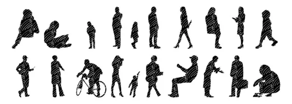 Silhouettes Vectorielles Silhouettes Esquissées Personnes Dessin Contour Silhouette Personnes Icône — Image vectorielle