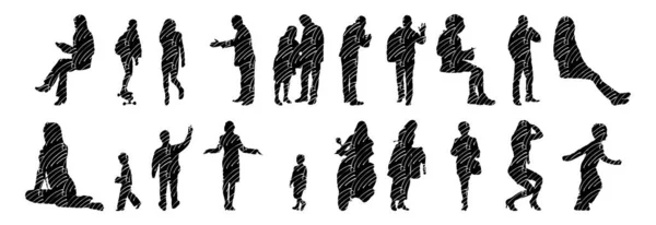 Silhouettes Vectorielles Silhouettes Esquissées Personnes Dessin Contour Silhouette Personnes Icône — Image vectorielle