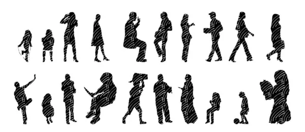 Silhouettes Vectorielles Silhouettes Esquissées Personnes Dessin Contour Silhouette Personnes Icône — Image vectorielle