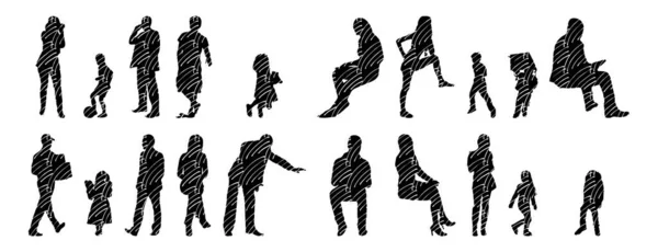 Silhouettes Vectorielles Silhouettes Esquissées Personnes Dessin Contour Silhouette Personnes Icône — Image vectorielle