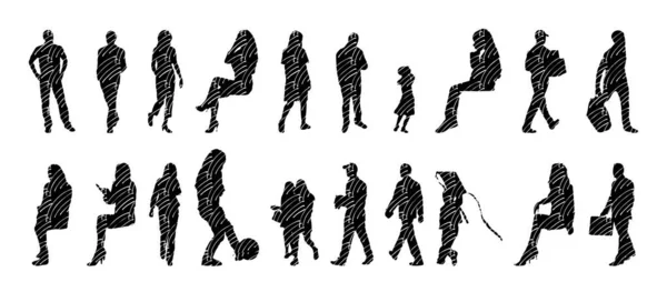 Silhouettes Vectorielles Silhouettes Esquissées Personnes Dessin Contour Silhouette Personnes Icône — Image vectorielle