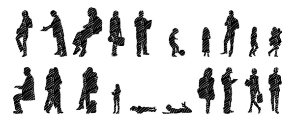 Vector Silhouettes Outline Silhouettes People Contour Drawing People Silhouette Icon — 스톡 벡터