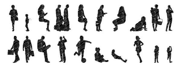 Silhouettes Vectorielles Silhouettes Esquissées Personnes Dessin Contour Silhouette Personnes Icône — Image vectorielle