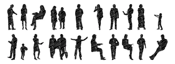 Silhouettes Vectorielles Silhouettes Esquissées Personnes Dessin Contour Silhouette Personnes Icône — Image vectorielle