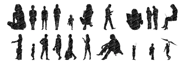 Silhouettes Vectorielles Silhouettes Esquissées Personnes Dessin Contour Silhouette Personnes Icône — Image vectorielle