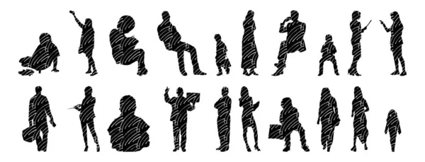 Vector Silhouettes Outline Silhouettes People Contour Drawing People Silhouette Icon — 스톡 벡터