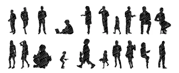 Silhouettes Vectorielles Silhouettes Esquissées Personnes Dessin Contour Silhouette Personnes Icône — Image vectorielle