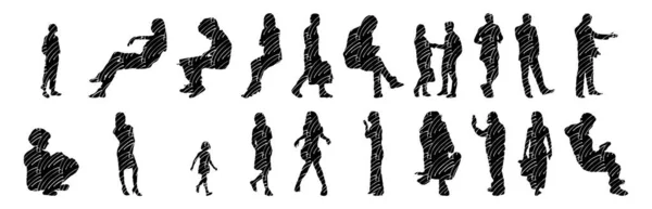 Silhouettes Vectorielles Silhouettes Esquissées Personnes Dessin Contour Silhouette Personnes Icône — Image vectorielle