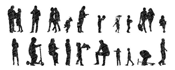 Vector Silhouettes Outline Silhouettes People Contour Drawing People Silhouette Icon — 스톡 벡터