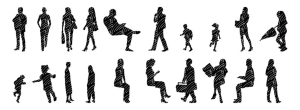 Vector Silhouettes Outline Silhouettes People Contour Drawing People Silhouette Icon — 스톡 벡터