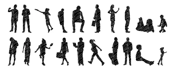 Silhouettes Vectorielles Silhouettes Esquissées Personnes Dessin Contour Silhouette Personnes Icône — Image vectorielle