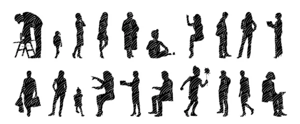 Silhouettes Vectorielles Silhouettes Esquissées Personnes Dessin Contour Silhouette Personnes Icône — Image vectorielle