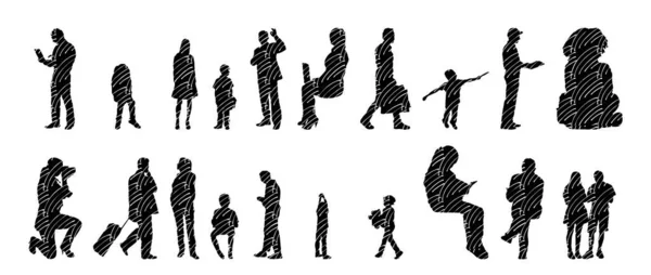 Vector Silhouettes Outline Silhouettes People Contour Drawing People Silhouette Icon — 스톡 벡터