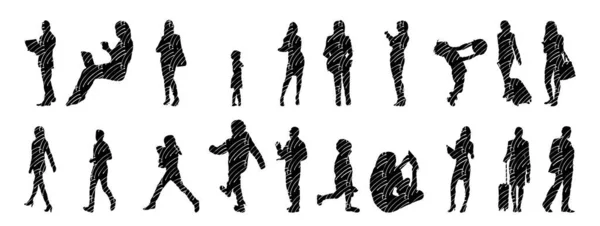 Vector Silhouettes Outline Silhouettes People Contour Drawing People Silhouette Icon — Stock Vector