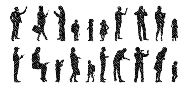 Vector Silhouettes Outline Silhouettes People Contour Drawing People Silhouette Icon — 스톡 벡터