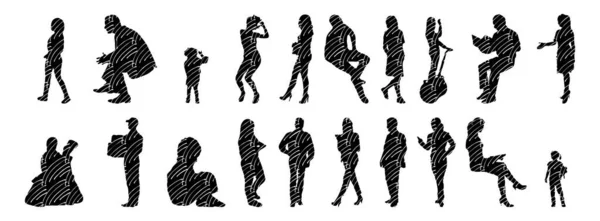 Silhouettes Vectorielles Silhouettes Esquissées Personnes Dessin Contour Silhouette Personnes Icône — Image vectorielle