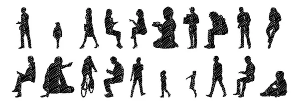 Vektor Silhouetten Umrisse Von Menschen Konturzeichnung Menschen Silhouette Icon Set — Stockvektor