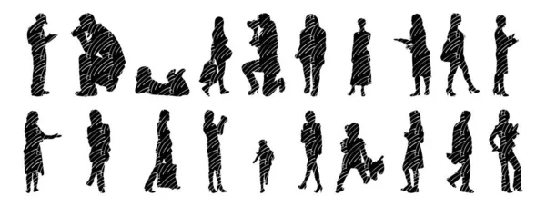 Silhouettes Vectorielles Silhouettes Esquissées Personnes Dessin Contour Silhouette Personnes Icône — Image vectorielle