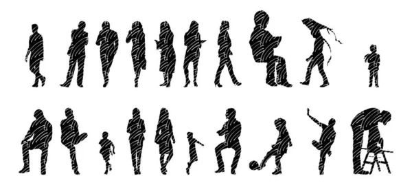 Silhouettes Vectorielles Silhouettes Esquissées Personnes Dessin Contour Silhouette Personnes Icône — Image vectorielle