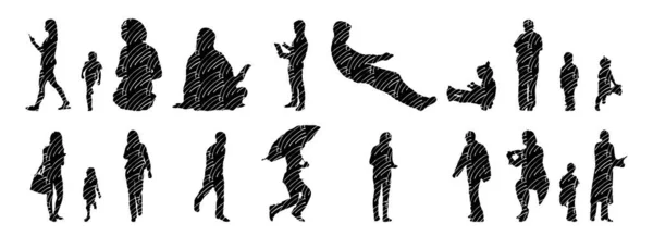 Vector Silhouettes Outline Silhouettes People Contour Drawing People Silhouette Icon — 스톡 벡터