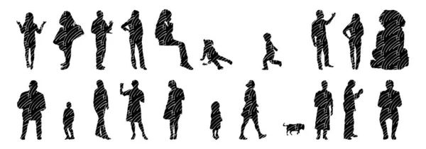 Silhouettes Vectorielles Silhouettes Esquissées Personnes Dessin Contour Silhouette Personnes Icône — Image vectorielle