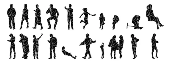 Silhouettes Vectorielles Silhouettes Esquissées Personnes Dessin Contour Silhouette Personnes Icône — Image vectorielle