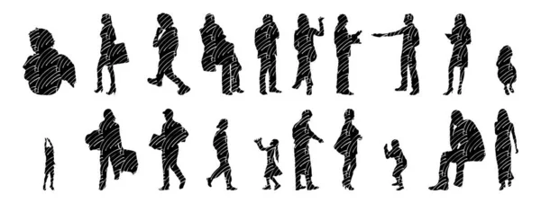 Vector Silhouettes Outline Silhouettes People Contour Drawing People Silhouette Icon — 스톡 벡터