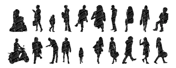 Silhouettes Vectorielles Silhouettes Esquissées Personnes Dessin Contour Silhouette Personnes Icône — Image vectorielle