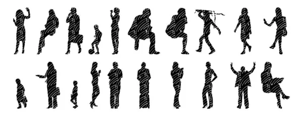 Silhouettes Vectorielles Silhouettes Esquissées Personnes Dessin Contour Silhouette Personnes Icône — Image vectorielle