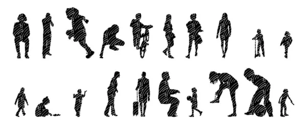 Vector Silhouettes Outline Silhouettes People Contour Drawing People Silhouette Icon — Stock Vector