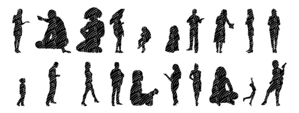 Silhouettes Vectorielles Silhouettes Esquissées Personnes Dessin Contour Silhouette Personnes Icône — Image vectorielle