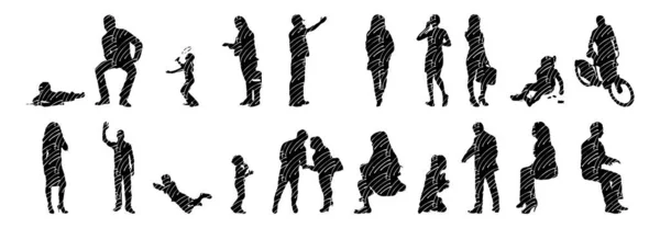 Silhouettes Vectorielles Silhouettes Esquissées Personnes Dessin Contour Silhouette Personnes Icône — Image vectorielle