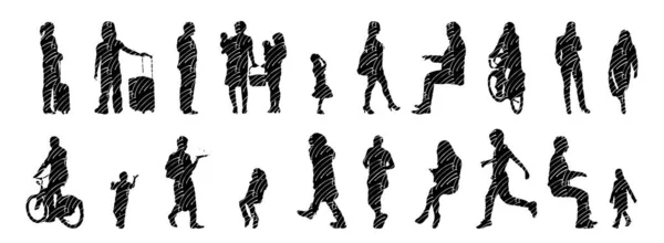 Vector Silhouettes Outline Silhouettes People Contour Drawing People Silhouette Icon — Stock Vector