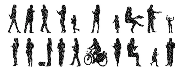 Vektor Silhouetten Umrisse Von Menschen Konturzeichnung Menschen Silhouette Icon Set — Stockvektor