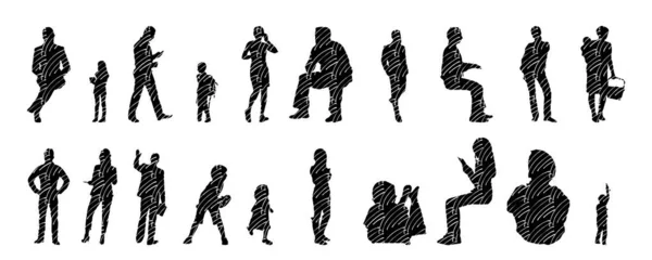 Silhouettes Vectorielles Silhouettes Esquissées Personnes Dessin Contour Silhouette Personnes Icône — Image vectorielle