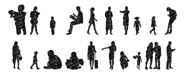 Vektor Silhouetten Umrisse Von Menschen Konturzeichnung Menschen Silhouette Icon Set — Stockvektor