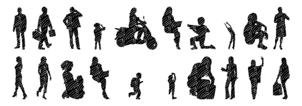 Vector Silhouettes Outline Silhouettes People Contour Drawing People Silhouette Icon — 스톡 벡터