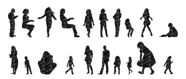 Vector Silhouettes Outline Silhouettes People Contour Drawing People Silhouette Icon — 스톡 벡터