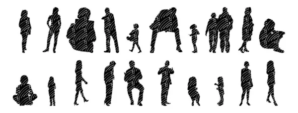 Silhouettes Vectorielles Silhouettes Esquissées Personnes Dessin Contour Silhouette Personnes Icône — Image vectorielle