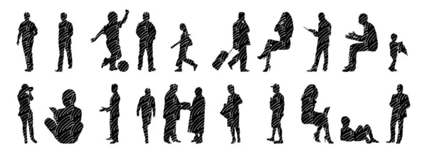 Silhouettes Vectorielles Silhouettes Esquissées Personnes Dessin Contour Silhouette Personnes Icône — Image vectorielle