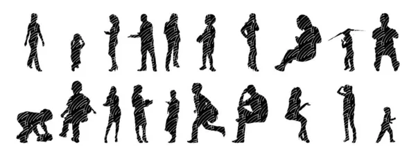 Silhouettes Vectorielles Silhouettes Esquissées Personnes Dessin Contour Silhouette Personnes Icône — Image vectorielle