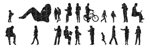 Vector Silhouettes Outline Silhouettes People Contour Drawing People Silhouette Icon — Stock Vector